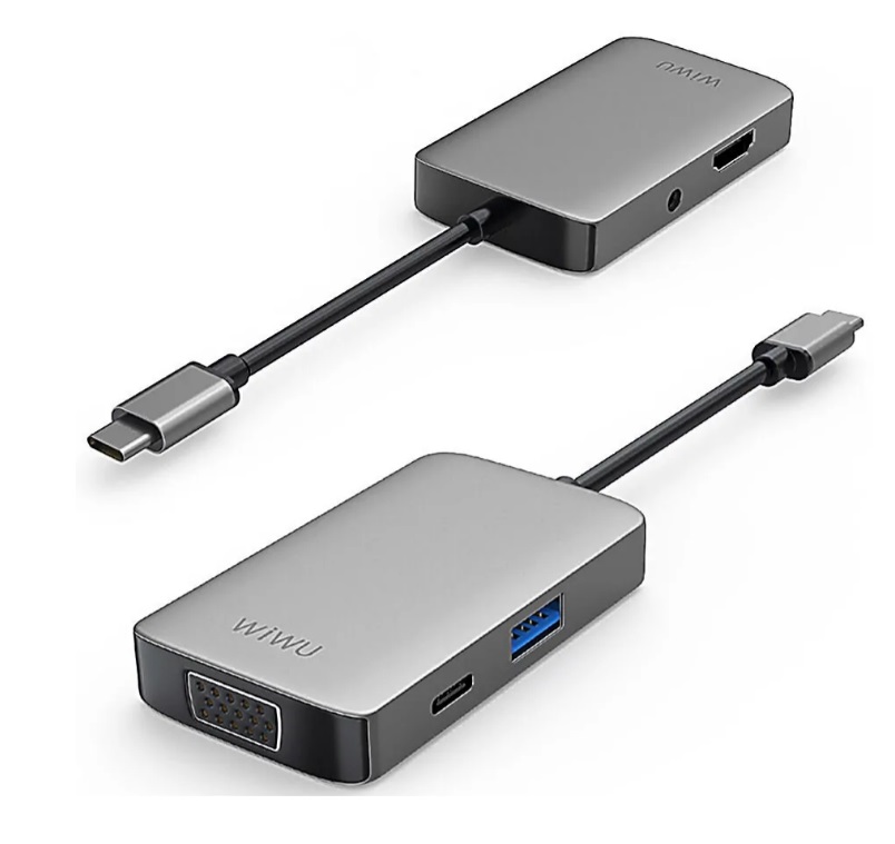 Переходник WiWU Alpha USB-C HUB  5-in-1 A513HVP USB3.0+Type-C+HDMI+VGA+Stereo (gray)