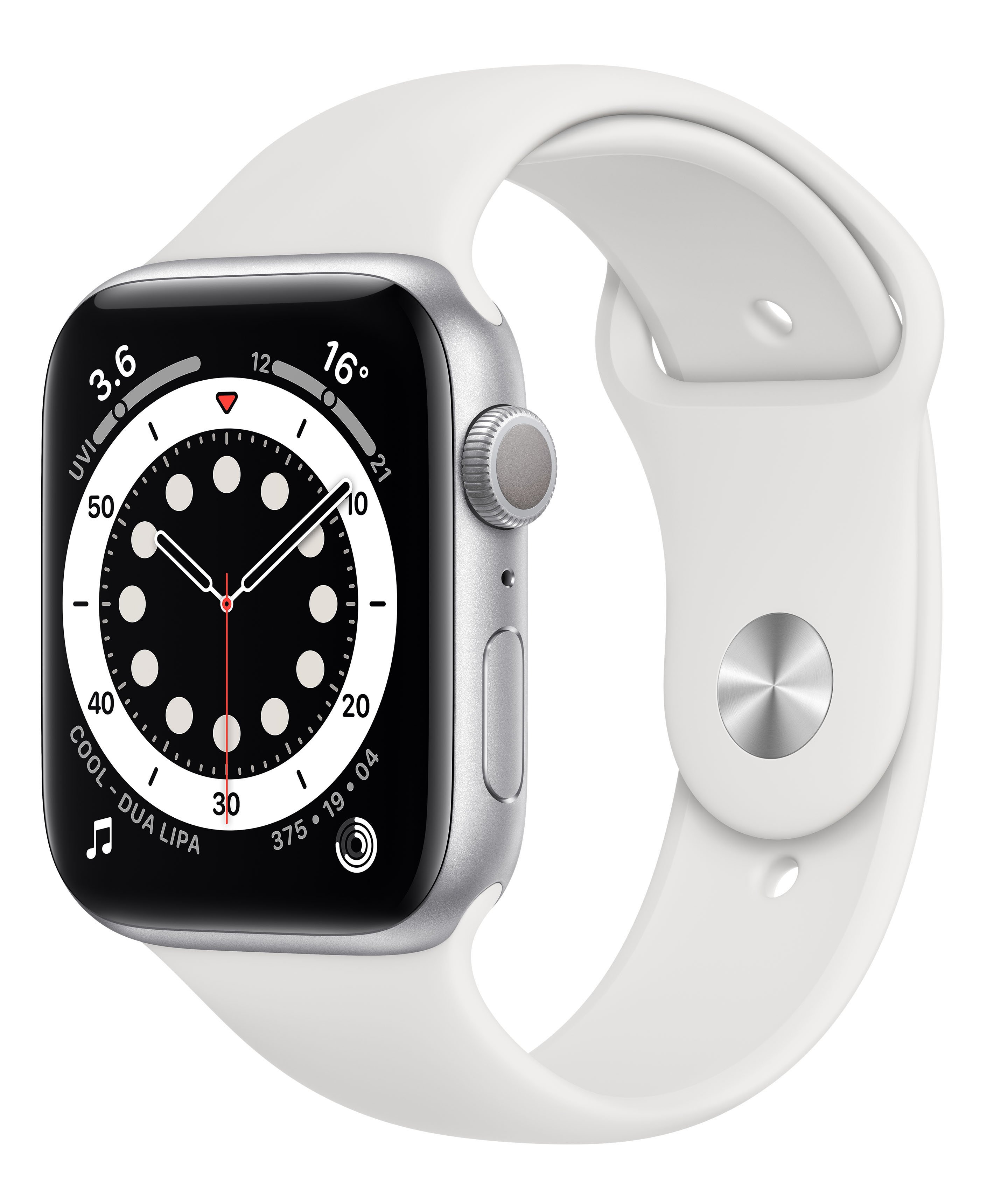 Apple Watch Series 6 GPS 44mm Silver Aluminum Case w. White Sport B. (M00D3UL/A) UACRF