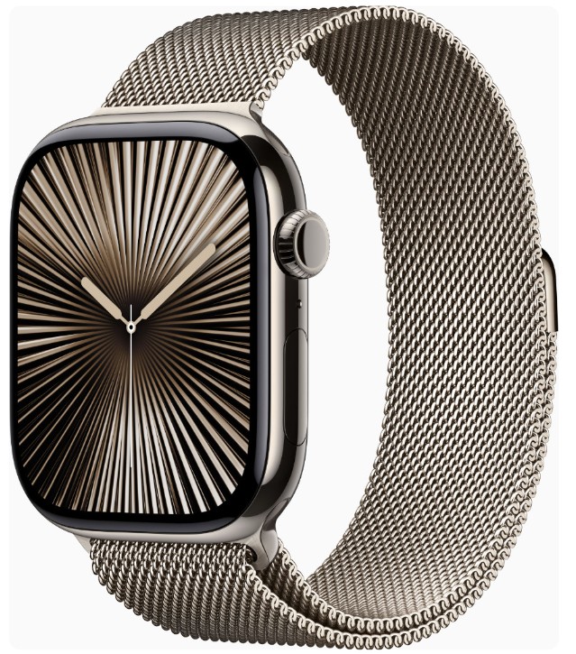 Apple Watch Series 10 GPS + Cellular 46mm Natural Titanium Case w. Natural Milanese Loop - S/M (MC7Q4)