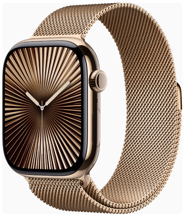 Apple Watch Series 10 GPS + Cellular 46mm Gold Titanium Case w. Gold Milanese Loop - S/M (MC7T4)