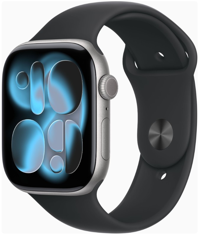 Apple Watch Series 11 GPS 46mm Space Grey Alu. Case w. Black S. Band - S/M (MEV04)