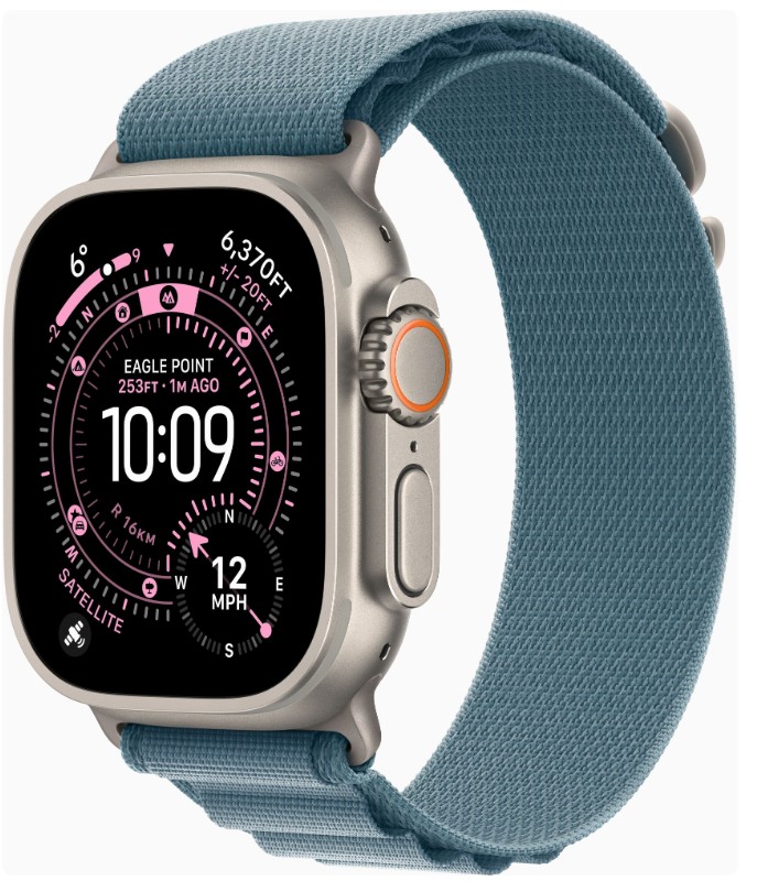 Apple Watch Ultra 3 GPS + Cellular 49mm Natural Tit. Case w. Light Blue Alpine Loop - Medium (MEWM4)