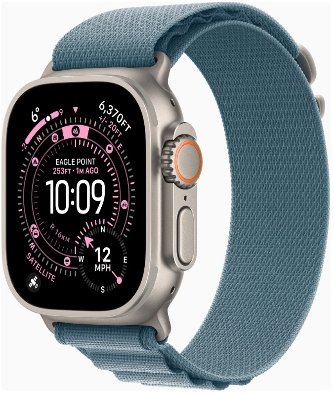 Apple Watch Ultra 3 GPS + Cellular 49mm Natural Tit. Case w. Light Blue Alpine Loop - Large (MEWP4)