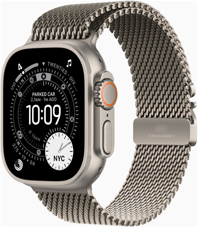 Apple Watch Ultra 3 GPS + Cellular 49mm Natural Tit. Case w. Natural Tit. Milanese Loop - Small (MEWW4)