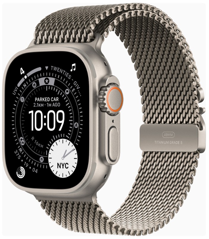 Apple Watch Ultra 3 GPS + Cellular 49mm Natural Tit. Case w. Natural Tit. Milanese Loop - Medium (MEWY4)