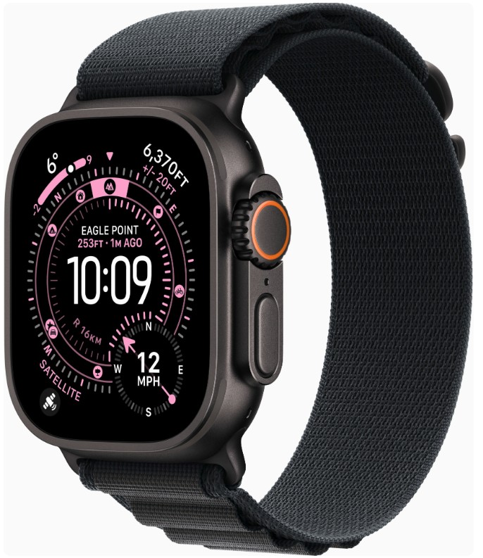 Apple Watch Ultra 3 GPS + Cellular 49mm Black Tit. Case w. Black Alpine Loop - Small (MF0Q4)