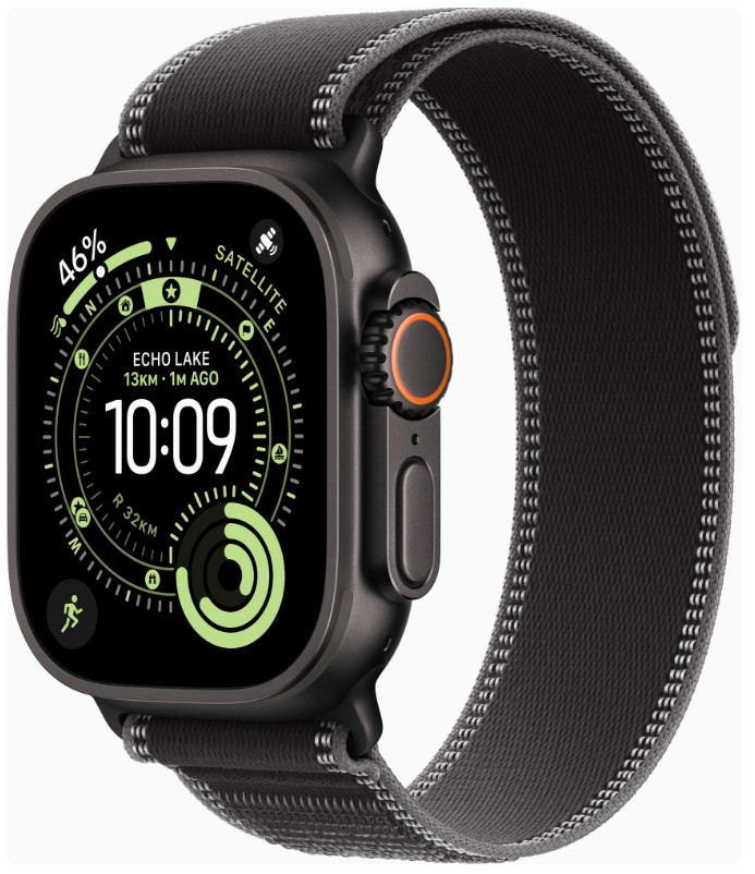 Apple Watch Ultra 3 GPS + Cellular 49mm Black Tit. Case w. Black/Charcoal Trail Loop - M/L (MF1H4)