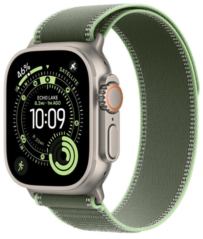 Apple Watch Ultra 3 GPS + Cellular 49mm Natural Tit. Case w. Green/Neon Trail Loop - S/M (MF1V4+MFT44)