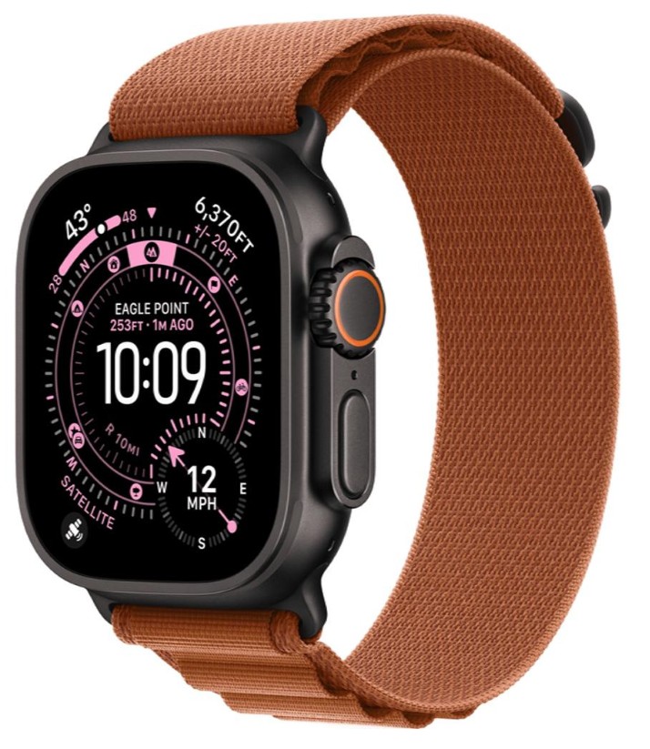 Apple Watch Ultra 3 GPS + Cellular 49mm Black Tit. Case w. Terra Cotta Alpine Loop - Medium (MF254+MG9E4)