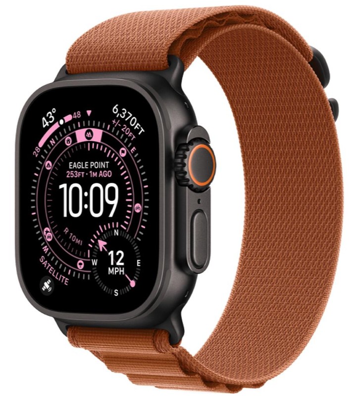 Apple Watch Ultra 3 GPS + Cellular 49mm Black Tit. Case w. Terra Cotta Alpine Loop - Large (MF254+MG9F4)