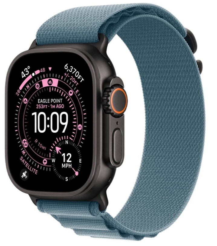 Apple Watch Ultra 3 GPS + Cellular 49mm Black Tit. Case w. Light Blue Alpine Loop - Small (MF254+MG9K4)