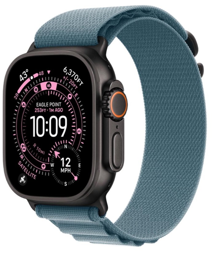 Apple Watch Ultra 3 GPS + Cellular 49mm Black Tit. Case w. Light Blue Alpine Loop - Medium (MF254+MG9L4)