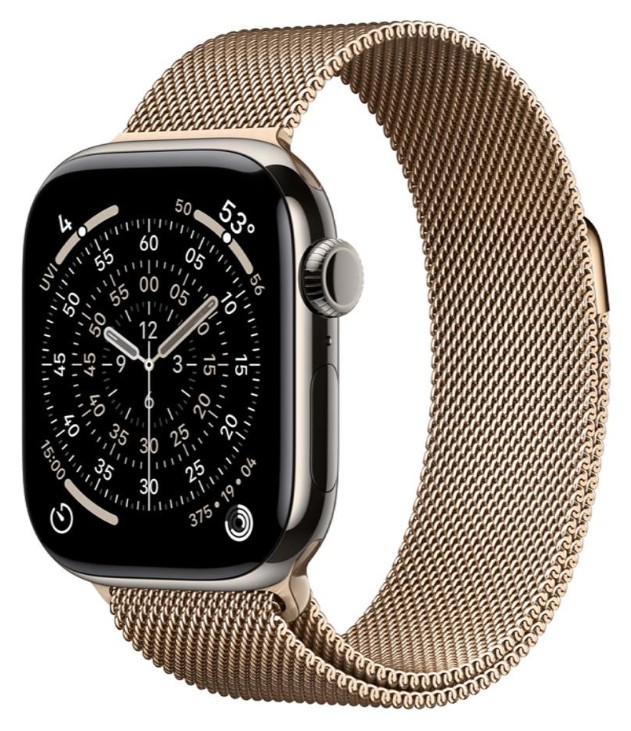 Apple Watch Series 11 GPS + Cellular 42mm Natural Tit. Case w. Gold Milanese Loop (MF9H4+MGJ04)