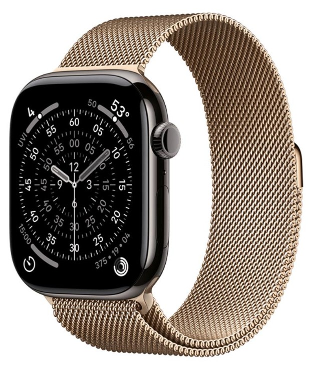 Apple Watch Series 11 GPS + Cellular 46mm Slate Tit. Case w. Gold Milanese Loop - S/M (MFC14+MGJ44)