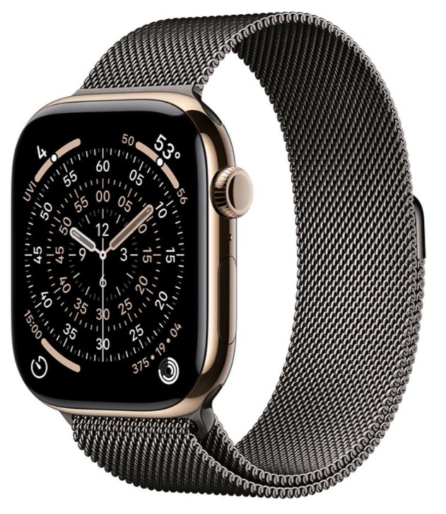 Apple Watch Series 11 GPS + Cellular 46mm Gold Tit. Case w. Slate Milanese Loop - S/M (MFC34+MGJ64)