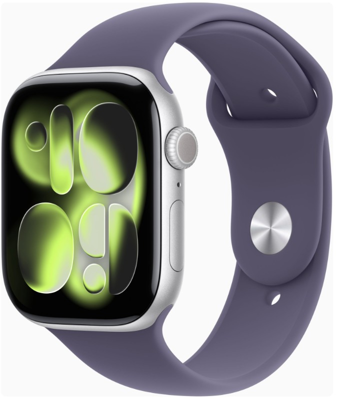Apple Watch Series 11 GPS + Cellular 46mm Silver Alu. Case w. Purple Fog S. Band - M/L (MFCR4)