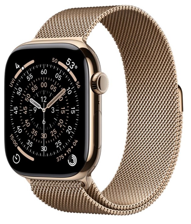 Apple Watch Series 11 GPS + Cellular 46mm Gold Tit. Case w. Gold Milanese Loop - M/L (MFD84)