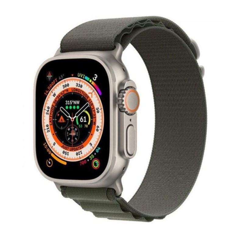 Apple Watch Ultra GPS + Cellular 49mm Titanium Case With Green Alpine Loop - Small (MNHC3/MNHJ3)