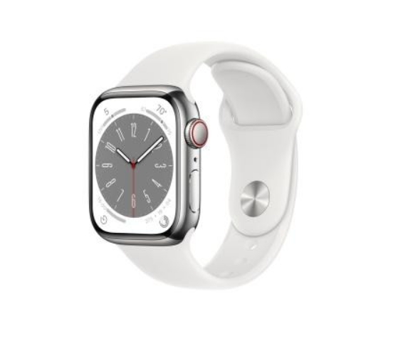 Apple Watch Series 8 GPS + Cellular 45mm Silver S. Steel Case W. White S. Band (MNKE3)