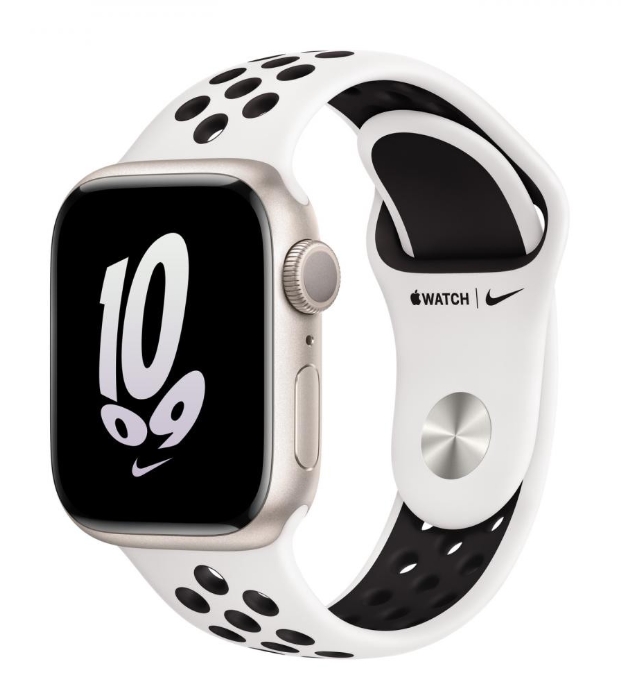Apple Watch Nike Series 8 GPS 41mm Starlight Aluminum Case w. Summit White/Black Nike S. Band (MPGK3)