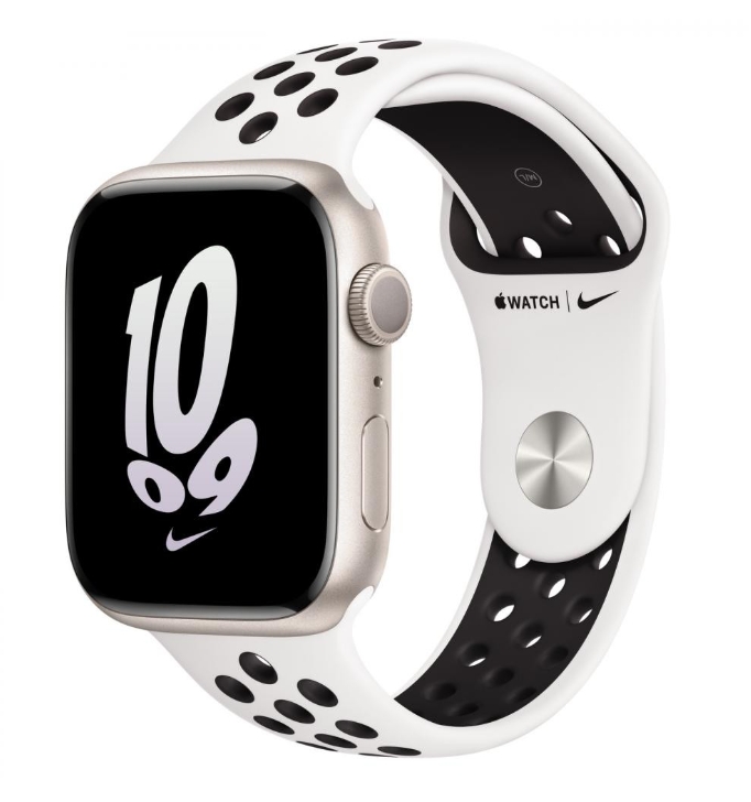 Apple Watch Nike Series 8 GPS 45mm Starlight Aluminum Case w. Summit White/Black Nike S. Band (MPH13)