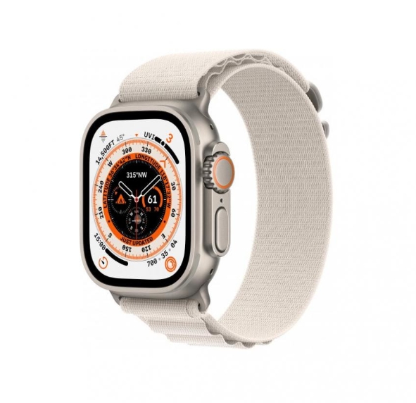 Apple Watch Ultra GPS + Cellular 49mm Titanium Case With Starlight Alpine Loop - Large (MQF13/MQFT3)