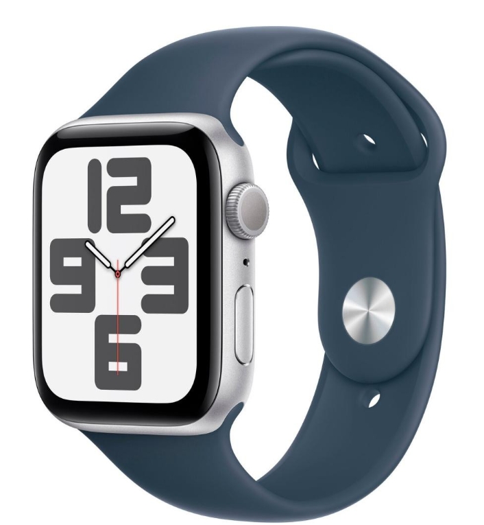 Apple Watch SE 2 GPS 44mm Silver Aluminium Case with Storm Blue Sport Band M/L (MREE3)