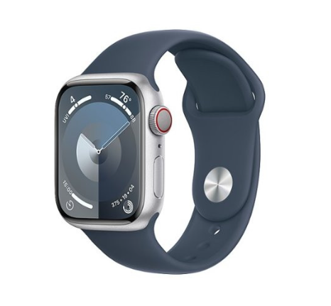Apple Watch Series 9 GPS + Cellular 41mm Silver Alu. Case w. Storm Blue S.Band - S/M (MRHV3)