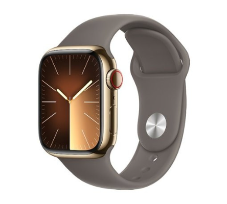 Apple Watch Series 9 GPS + Cellular 41mm Gold S. Steel Case w. Clay Sport Band - M/L (MRJ63)