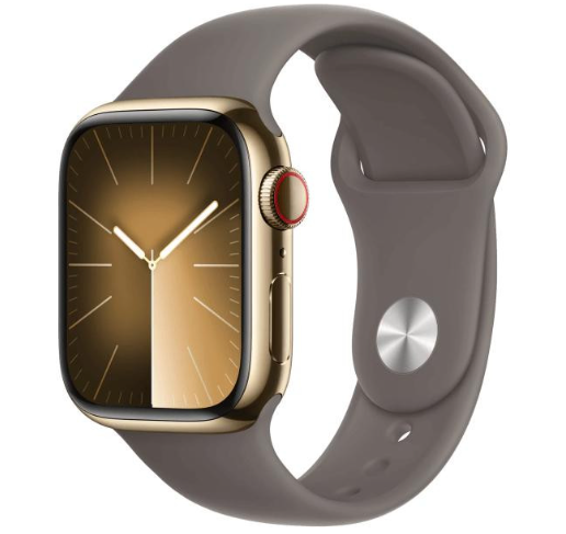 Apple Watch Series 9 GPS + Cellular 45mm Gold S. Steel Case w. Clay Sport Band - M/L (MRMT3)