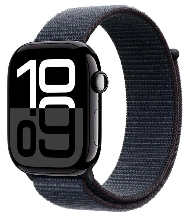 Apple Watch Series 10 GPS 42mm Jet Black Aluminum Case w. Ink Sport Loop (MWWG3)