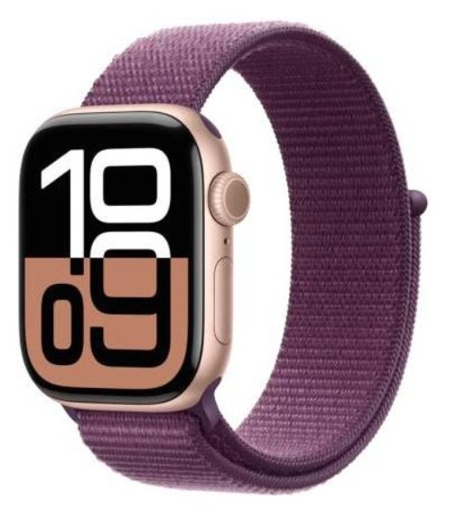 Apple Watch Series 10 GPS 46mm Rose Gold Aluminum Case w. Plum Sport Loop (MWWV3)