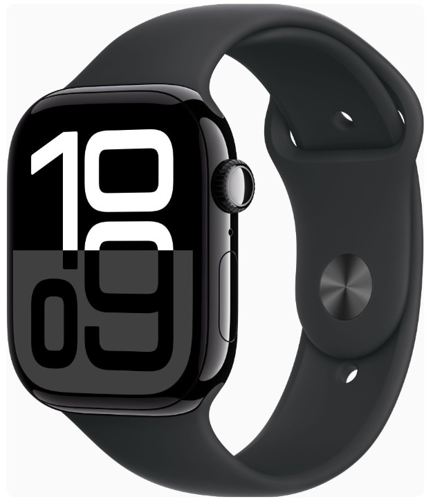 Apple Watch Series 10 GPS 46mm Jet Black Alu. Case w. Black Sport Band - XL (MWX13+MXM53)