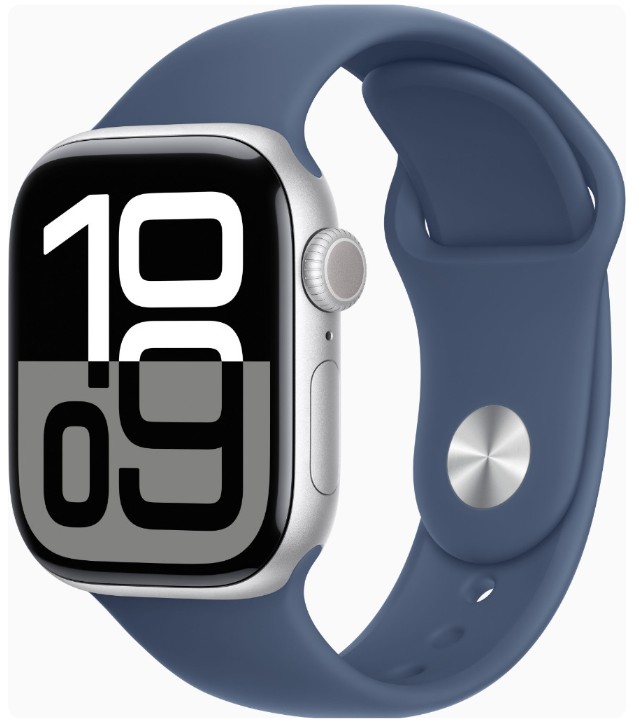 Apple Watch Series 10 GPS + Cellular 42mm Silver Alu. Case w. Denim Sport Band - S/M (MWX33)