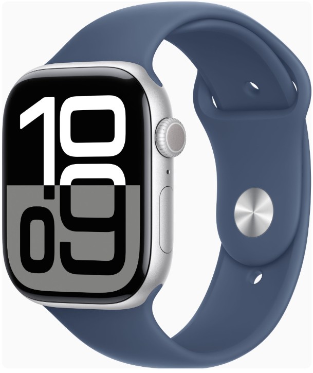Apple Watch Series 10 GPS + Cellular 46mm Silver Alu. Case w. Denim Sport Band - S/M (MWY03)