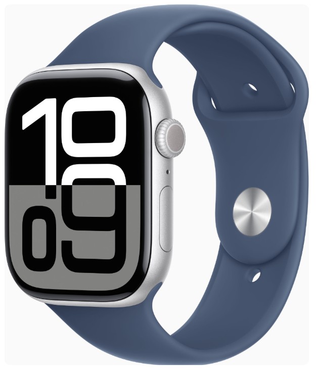 Apple Watch Series 10 GPS + Cellular 46mm Silver Alu. Case w. Denim Sport Band - M/L (MWY13)