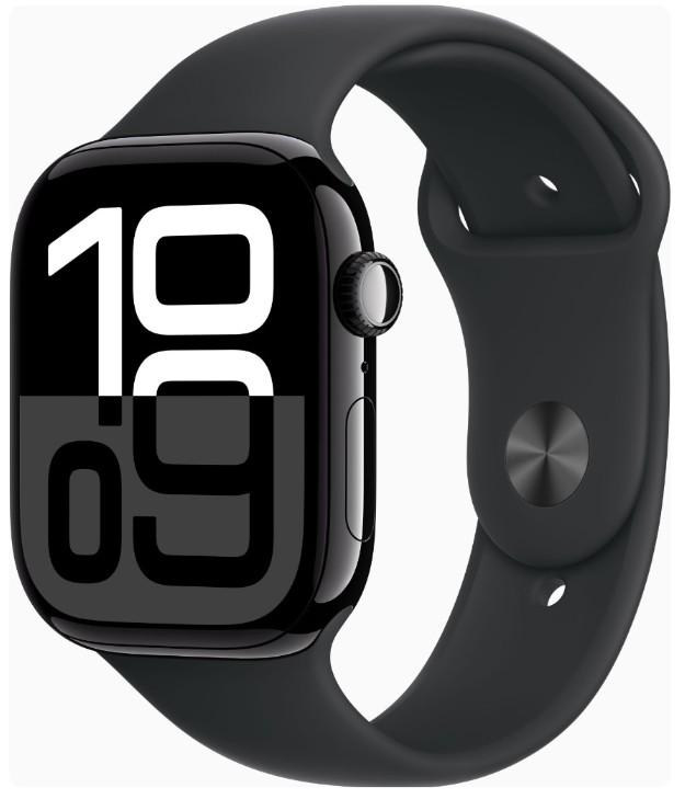 Apple Watch Series 10 GPS + Cellular 46mm Jet Black Alu. Case w. Black Sport Band - S/M (MWY33)