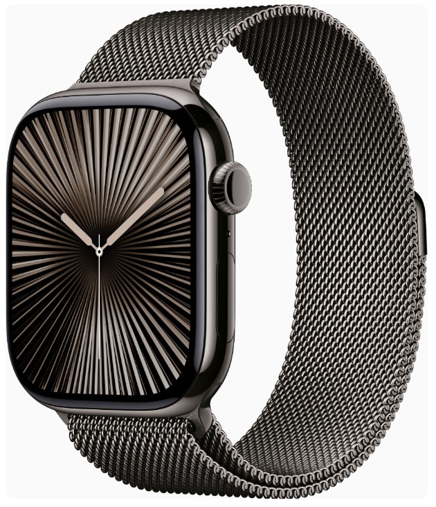 Apple Watch Series 10 GPS + Cellular 46mm Slate Titanium Case w. Slate Milanese Loop - M/L (MWYW3)