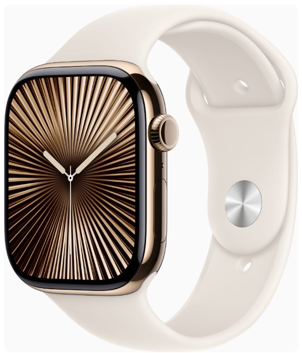 Apple Watch Series 10 GPS + Cellular 46mm Gold Titanium Case w. Starlight Sport Band - M/L (MWYY3)