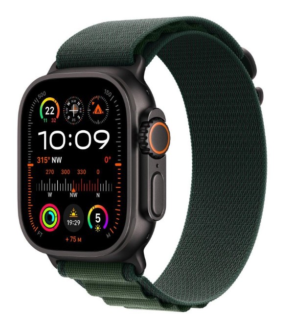 Apple Watch Ultra 2 GPS + Cellular 49mm Black Titan. Case w. Dark Green Alpine Loop - Small (MX4Q3)