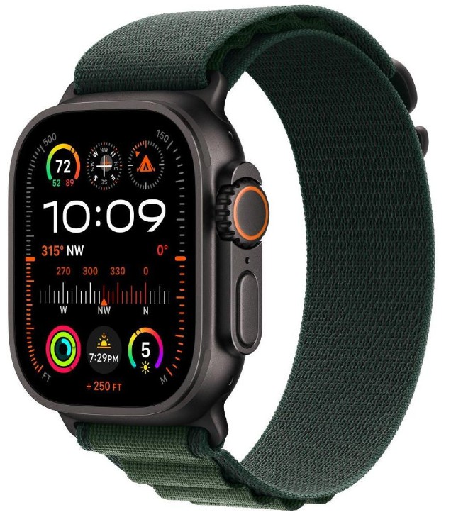 Apple Watch Ultra 2 GPS + Cellular 49mm Black Titan. Case w. Dark Green Alpine Loop - Large (MX4T3)