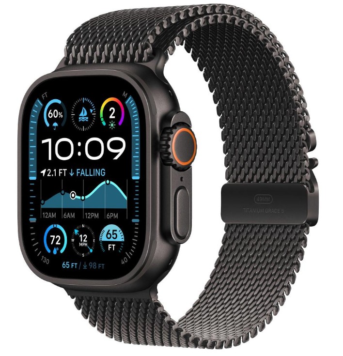 Apple Watch Ultra 2 GPS + Cellular 49mm Black Titan. Case w. Black Titanium Milanese Loop - Large (MYTC3)