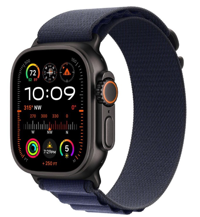 Apple Watch Ultra 2 GPS + Cellular 49mm Black Titan. Case w. Navy Alpine Loop - Large (MYTF3+MYPY3)