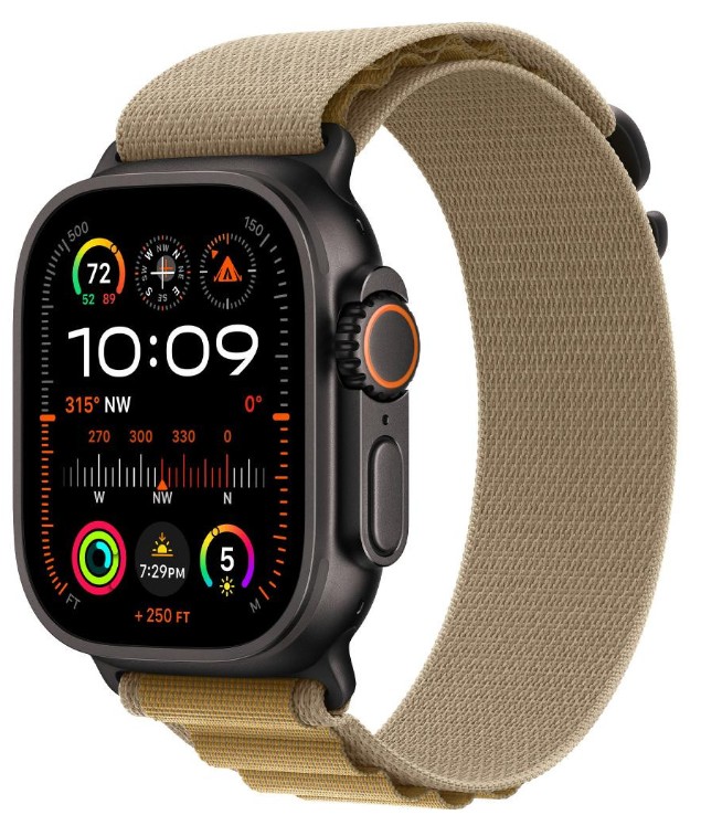 Apple Watch Ultra 2 GPS + Cellular 49mm Black Titan. Case w. Tan Alpine Loop - Small (MYTF3+MYQ03)