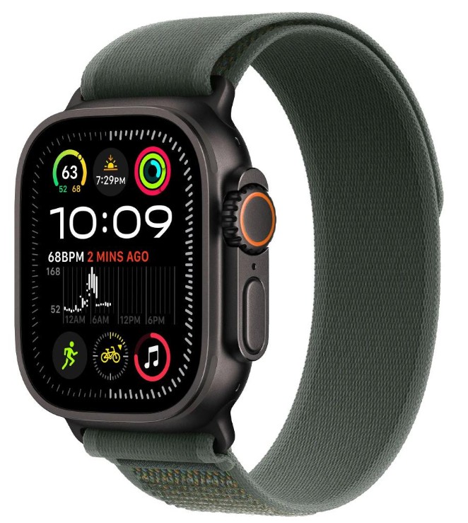Apple Watch Ultra 2 GPS + Cellular 49mm Black Titan. Case w. Green Trail Loop - S/M (MYTJ3+MYQ33)
