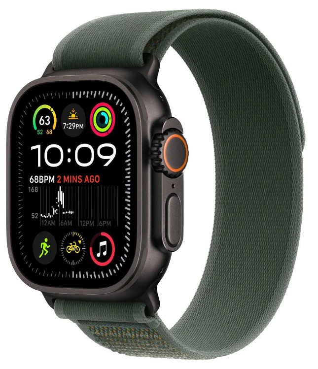 Apple Watch Ultra 2 GPS + Cellular 49mm Black Titan. Case w. Green Trail Loop - M/L (MYTJ3+MYQ43)