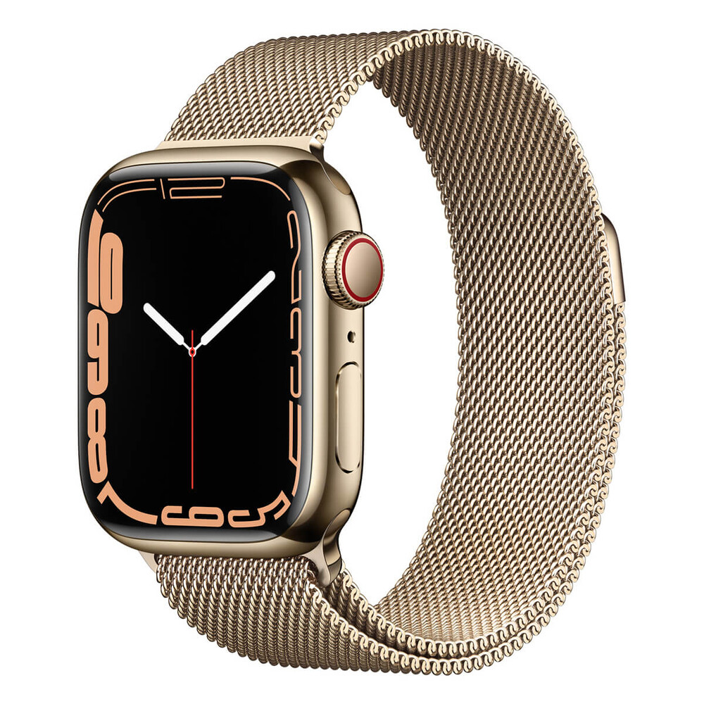 Apple Watch Series 7 GPS + Cellular 45mm Gold Stainless Steel Case with Gold Milanese Loop (MKJG3)