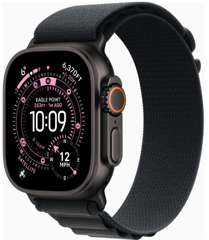 Apple Watch Ultra 3 GPS + Cellular 49mm Black Tit. Case w. Black Alpine Loop - Large (MF0X4)