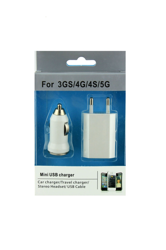 Автомобільний зарядний пристрій+зарядний пристрій+Кабель для iPhone (3in1)