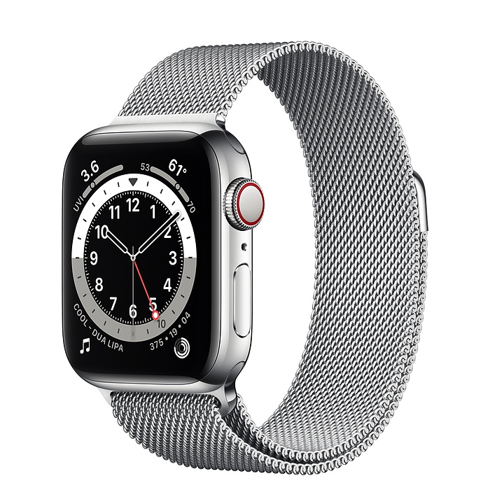 Apple Watch Series 6 GPS + Cellular 44mm Silver Stainless Steel Case with Silver Milanese Loop (M07M3, M09E3)